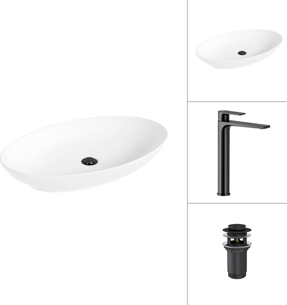 Умывальник со смесителем Lauter 21571 + Reef 21CK8678BS с донным клапаном 21190B - фото