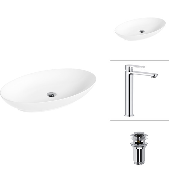 Умывальник со смесителем Lauter 21571 + Moon 21СK81691C с донным клапаном 21190CH - фото