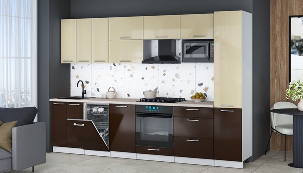 Кухонный гарнитур Интерлиния Мила Gloss 3.1-ПМ4