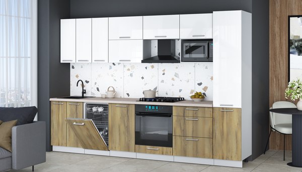 Кухонный гарнитур Интерлиния Мила Gloss 3.1-ПМ4