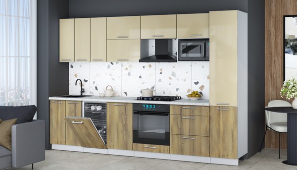 Кухонный гарнитур Интерлиния Мила Gloss 3.1-ПМ4