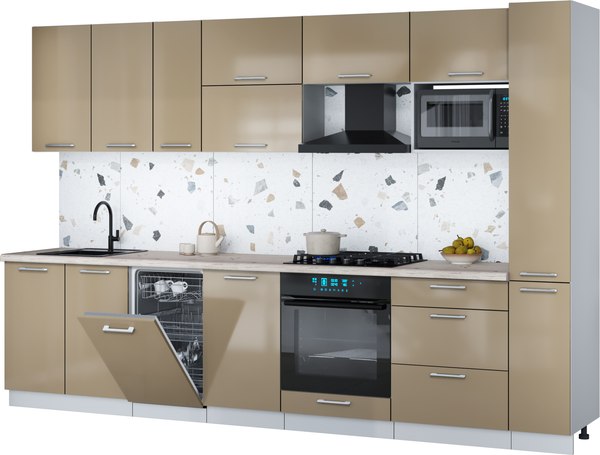 Кухонный гарнитур Интерлиния Мила Gloss 3.2-ПМ4 - фото