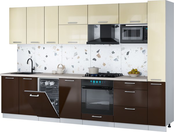 Кухонный гарнитур Интерлиния Мила Gloss 3.2-ПМ4 - фото