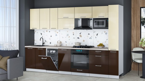 Кухонный гарнитур Интерлиния Мила Gloss 3.2-ПМ4