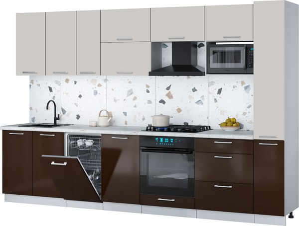 Кухонный гарнитур Интерлиния Мила Gloss 3.2-ПМ4 - фото