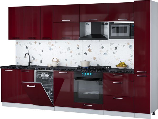 Кухонный гарнитур Интерлиния Мила Gloss 3.2-ПМ4 - фото