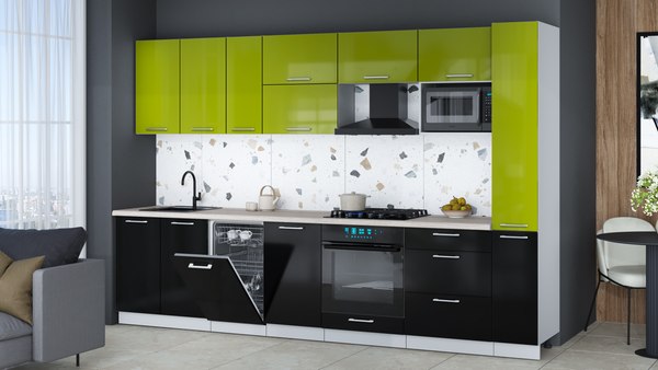 Кухонный гарнитур Интерлиния Мила Gloss 3.2-ПМ4