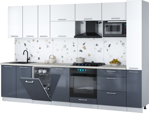 Кухонный гарнитур Интерлиния Мила Gloss 3.2-ПМ4 - фото