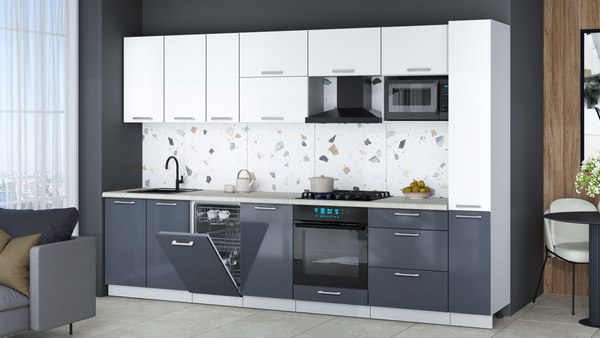 Кухонный гарнитур Интерлиния Мила Gloss 3.2-ПМ4