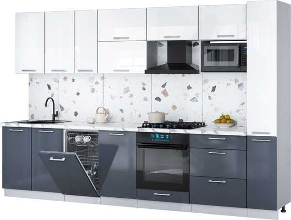 Кухонный гарнитур Интерлиния Мила Gloss 3.2-ПМ4 - фото
