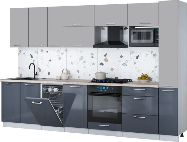 Кухонный гарнитур Интерлиния Мила Gloss 3.2-ПМ4 - фото