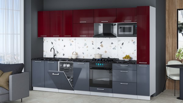 Кухонный гарнитур Интерлиния Мила Gloss 3.2-ПМ4