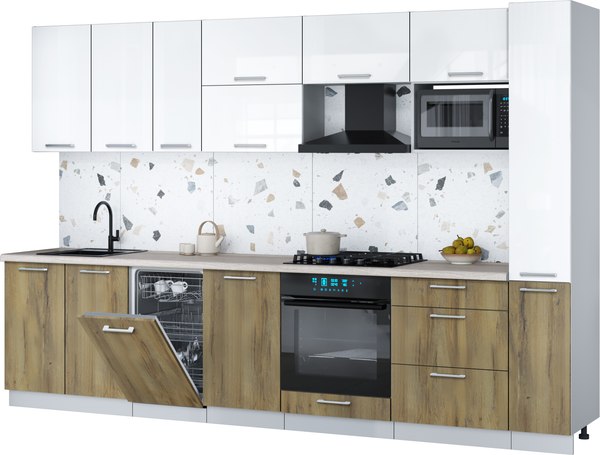 Кухонный гарнитур Интерлиния Мила Gloss 3.2-ПМ4 - фото