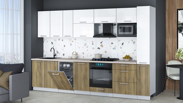 Кухонный гарнитур Интерлиния Мила Gloss 3.2-ПМ4