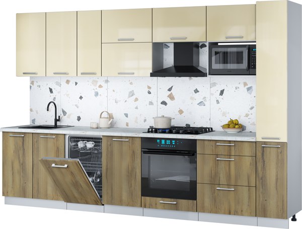 Кухонный гарнитур Интерлиния Мила Gloss 3.2-ПМ4 - фото