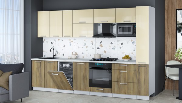 Кухонный гарнитур Интерлиния Мила Gloss 3.2-ПМ4