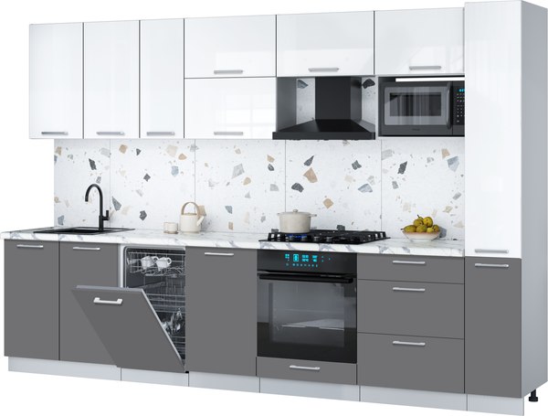 Кухонный гарнитур Интерлиния Мила Gloss 3.2-ПМ4 - фото