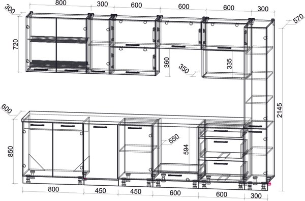 Кухонный гарнитур Интерлиния Мила Gloss 3.2-ПМ4