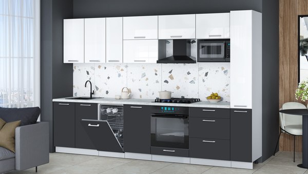 Кухонный гарнитур Интерлиния Мила Gloss 3.2-ПМ4