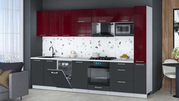 Кухонный гарнитур Интерлиния Мила Gloss 3.2-ПМ4