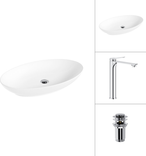 Умывальник со смесителем Lauter 21571 + Rio 21AM12672 с донным клапаном 21190CH - фото