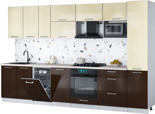 Кухонный гарнитур Интерлиния Мила Gloss 3.3-ПМ4 - фото