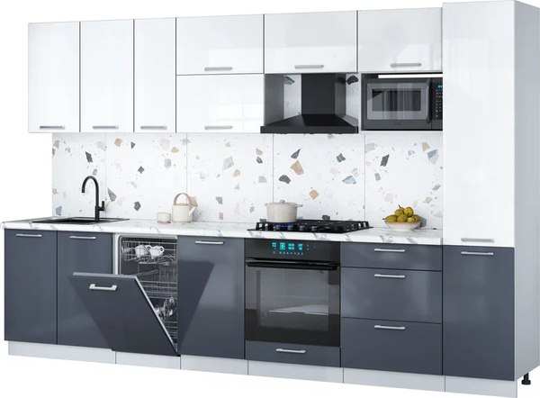 Кухонный гарнитур Интерлиния Мила Gloss 3.3-ПМ4 - фото