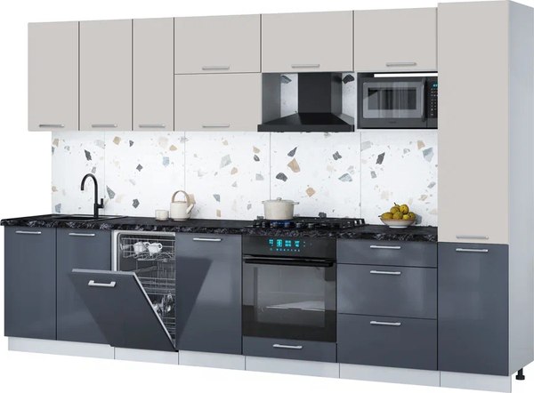 Кухонный гарнитур Интерлиния Мила Gloss 3.3-ПМ4 - фото
