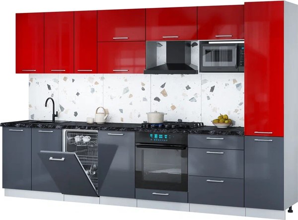 Кухонный гарнитур Интерлиния Мила Gloss 3.3-ПМ4 - фото