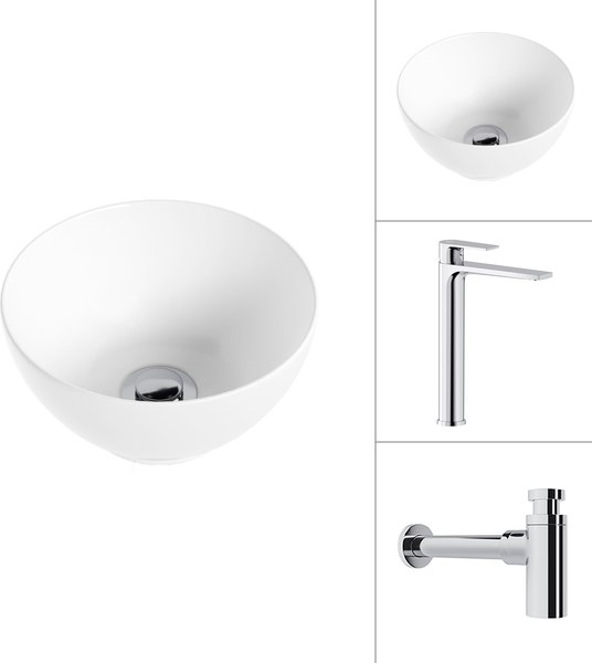 Умывальник со смесителем Lauter 21601E + Reef 21CK8678C с сифоном 21635CH - фото