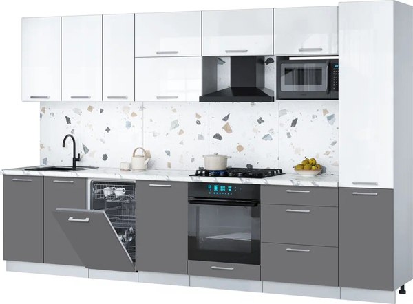 Кухонный гарнитур Интерлиния Мила Gloss 3.3-ПМ4 - фото