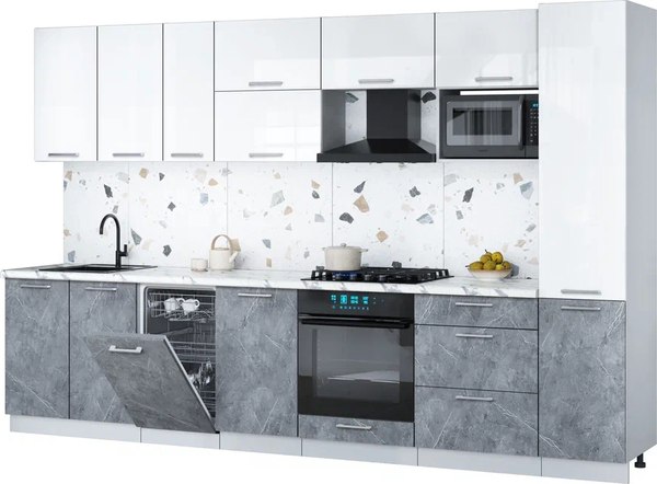 Кухонный гарнитур Интерлиния Мила Gloss 3.3-ПМ4 - фото