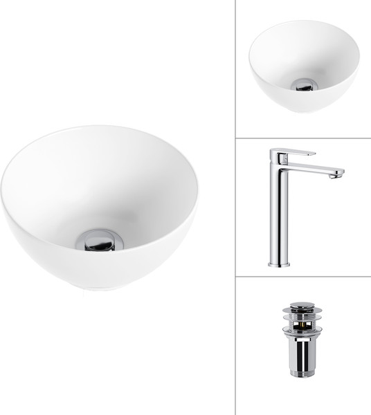 Умывальник со смесителем Lauter 21601E + Moon 21СK81691C с донным клапаном 21190CH - фото