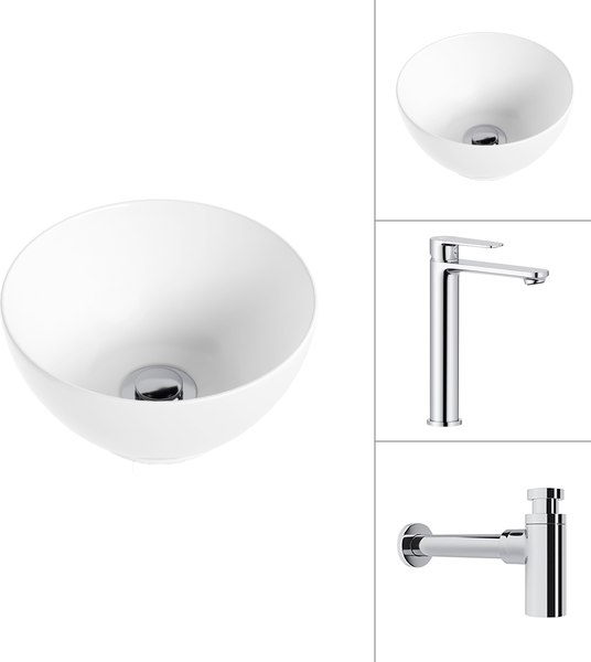 Умывальник со смесителем Lauter 21601E + Moon 21СK81691C с сифоном 21635CH - фото