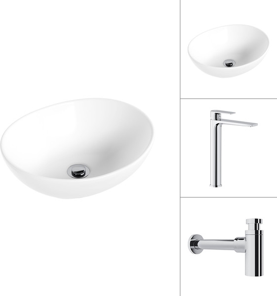 Умывальник со смесителем Lauter 21652 + Reef 21CK8678C с сифоном 21635CH - фото