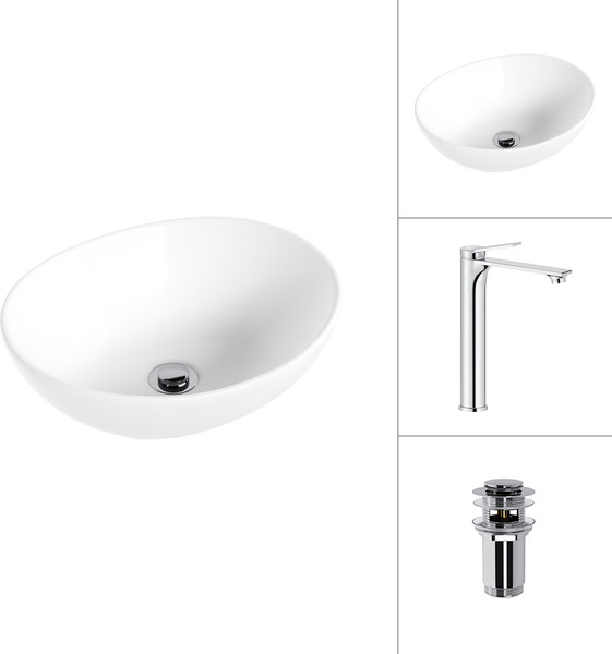 Умывальник со смесителем Lauter 21652 + Rio 21AM12672 с донным клапаном 21190CH - фото