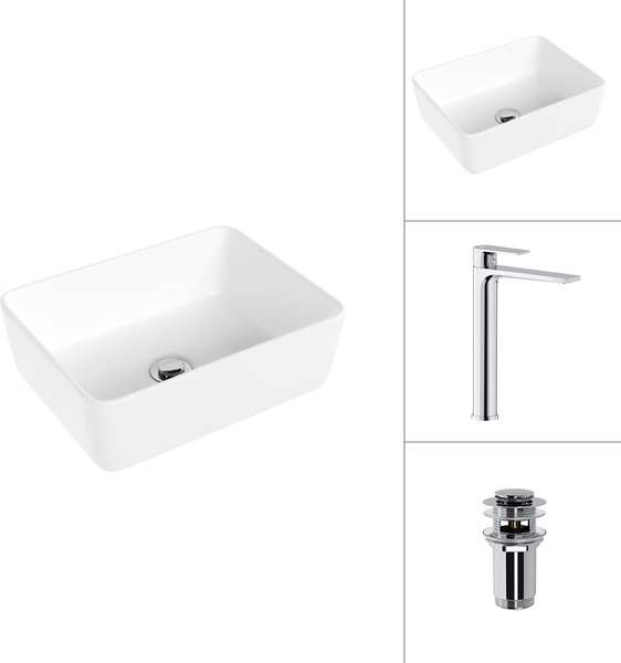 Умывальник со смесителем Lauter 21674B + Reef 21CK8678C с донным клапаном 21190CH - фото