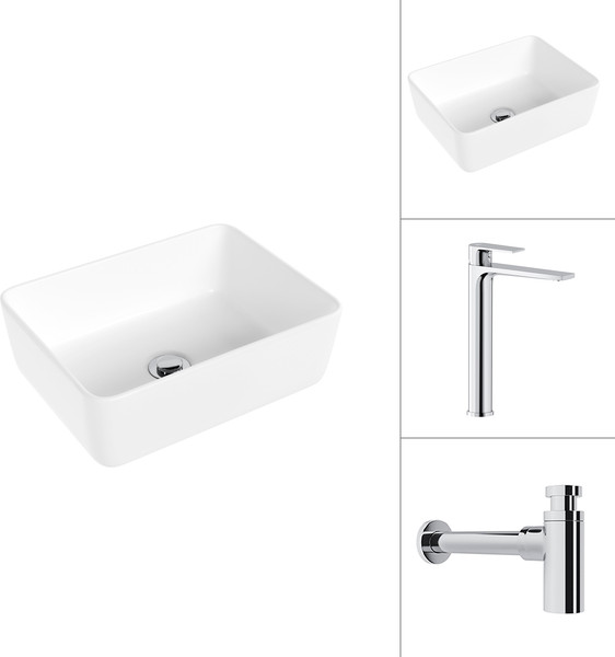 Умывальник со смесителем Lauter 21674B + Reef 21CK8678C с сифоном 21635CH - фото