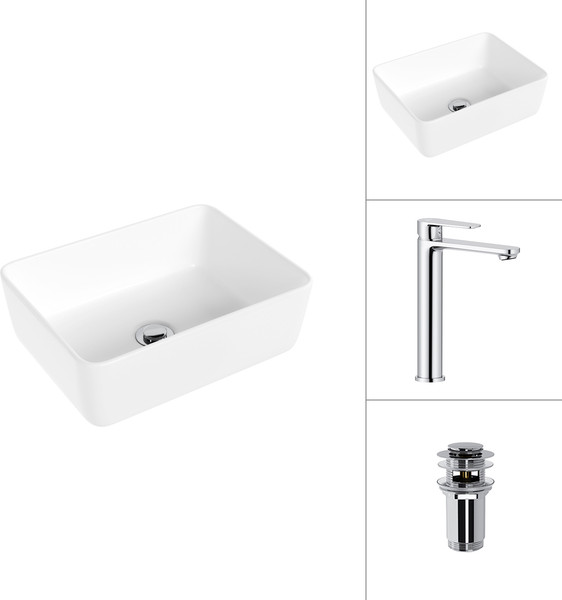 Умывальник со смесителем Lauter 21674B + Moon 21СK81691C с донным клапаном 21190CH - фото