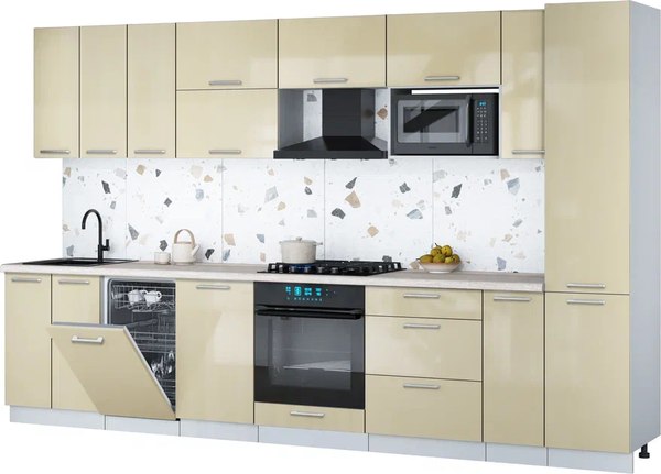 Кухонный гарнитур Интерлиния Мила Gloss 3.4-ПМ4 - фото