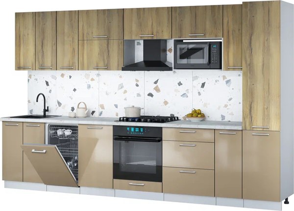 Кухонный гарнитур Интерлиния Мила Gloss 3.4-ПМ4 - фото