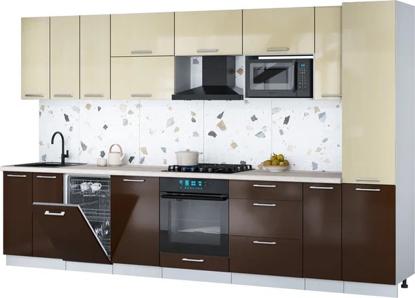 Кухонный гарнитур Интерлиния Мила Gloss 3.4-ПМ4 - фото