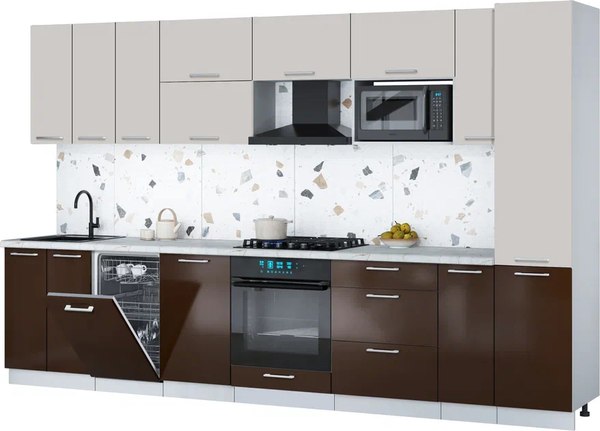 Кухонный гарнитур Интерлиния Мила Gloss 3.4-ПМ4 - фото