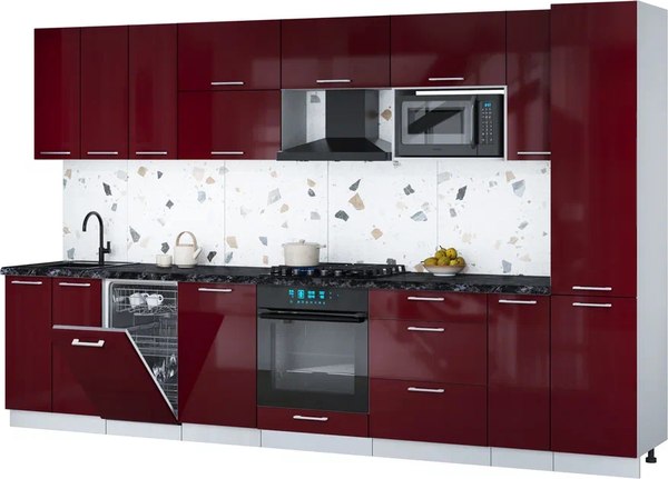 Кухонный гарнитур Интерлиния Мила Gloss 3.4-ПМ4 - фото