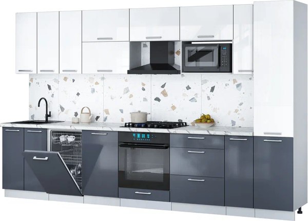 Кухонный гарнитур Интерлиния Мила Gloss 3.4-ПМ4 - фото