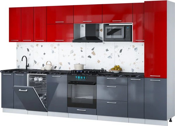 Кухонный гарнитур Интерлиния Мила Gloss 3.4-ПМ4 - фото