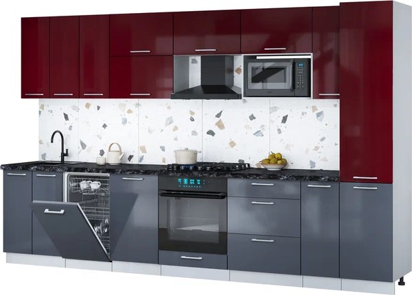 Кухонный гарнитур Интерлиния Мила Gloss 3.4-ПМ4 - фото