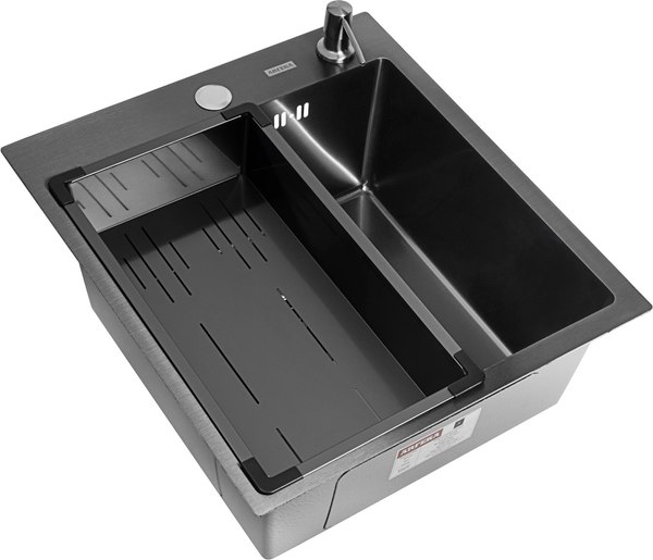 Мойка кухонная Arfeka ECO AR 45x50+CL AR G+DS AR (черный, с дозатором и коландером) - фото