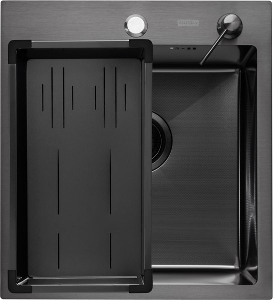 Мойка кухонная Arfeka ECO AR 45x50+CL AR G+DS AR (черный, с дозатором и коландером)