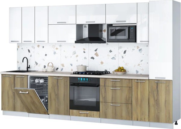 Кухонный гарнитур Интерлиния Мила Gloss 3.4-ПМ4 - фото